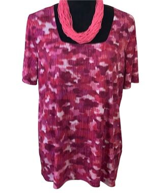SUSAN GRAVER PINK ABSTRACT PRINT SHORT SLEEVED SHIRT SZ LG EUC